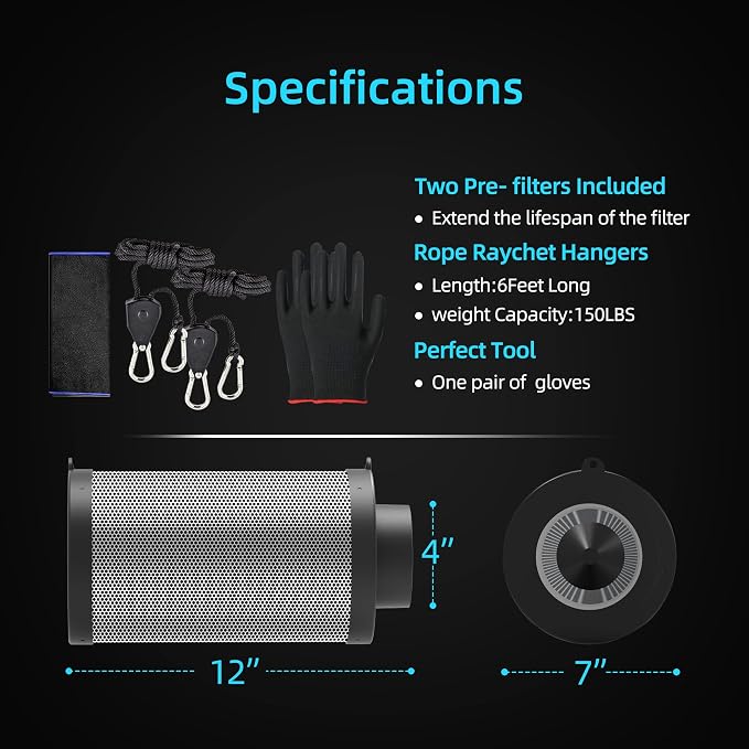 6 Inch Air Carbon Filter for Grow Tent, Smellines Control - Image 5