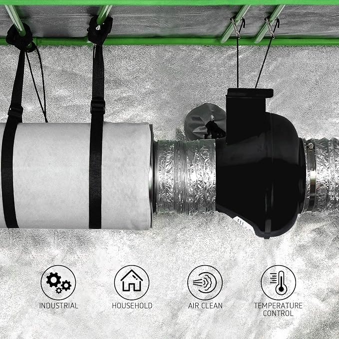 Ventilation Kit, 4 Inch Inline Fan 200 CFM Exhaust Blower, 4 Inch Carbon Fiber - Image 6