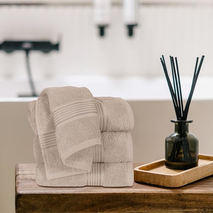 Belizzi Home Ultra Soft Cotton 6 -Piece Hand Towel Set 16x24, Ideal for use in Bathroom, Kitchen, Gym, Spa - Compact, Eco-Friendly, Lightweight - Multi Purpose Hand Towels - Tan