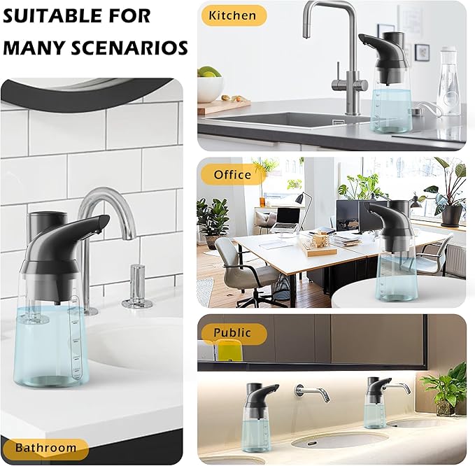 Adjustable Automatic Soap Dispenser Touchless, 4 Adjustable Levels，Battery Powered Operated Sensor Liquid Soap Pump，Touch-Free Hand Sanitizer Dispenser