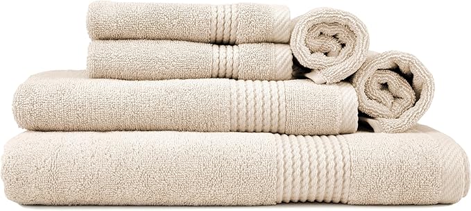 EastNBlue Lara Premium Towel Set 6 Piece - Soft & Highly Absorbent Bathroom Towel Set, 100% Luxury Turkish Cotton, Flannel Bath Towels, 1 Bath Towel, 1 Hand Towel, 4 Washcloths - White