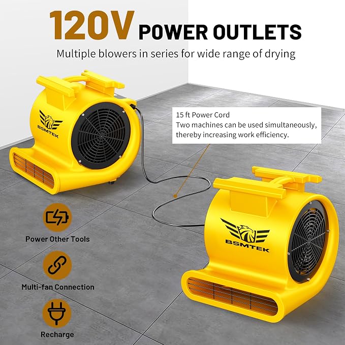Air Mover Blower Fan, Industrial 1.5HP MAX10000CFM Monster Floor Blower Carpet - Image 2