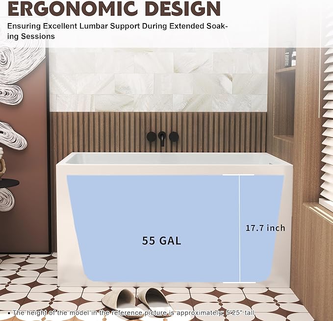 43 Square Inch Acrylic Independent Bathtub, Capacity 50 Gallons, Can Hold 650 Pounds, Smooth White Surface, Chrome Plated Drainage And Overflow (Seated) (White, 43 In No Seat)
