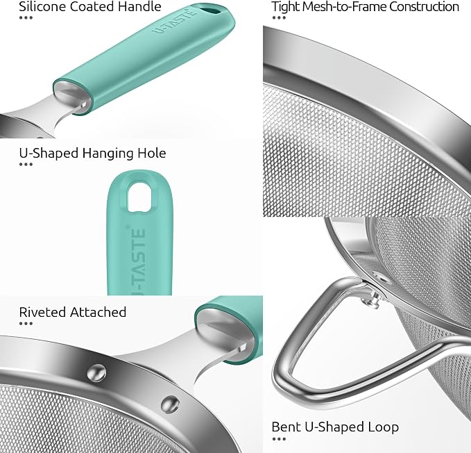 U-Taste Medium Fine Mesh Strainer: 18/8 Stainless Steel 4.73in 30 Mesh Kitchen - Image 6