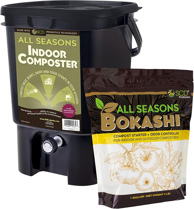 All Seasons Indoor Composter Starter Kit – 5 Gallon Black Compost Bin by SCDProbiotics