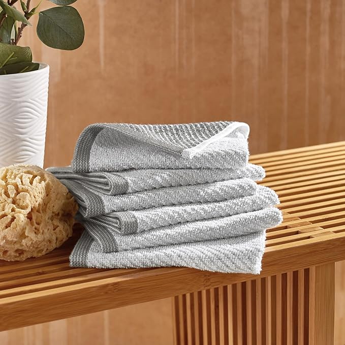 Wellbe 6-Piece Washcloth Set, Quick Dry, Absorbent, Soft, 13” x 13”, White