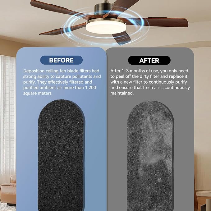Ceiling Fan Filters for Blades 10 Pcs Activated Carbon Air Filter Easy-Stick - Image 7