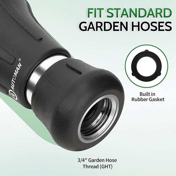 AUTOMAN Garden Hose Nozzle Heavy Duty, 2 Pack Fireman Hose Nozzle, High Pressure Water Hose Sprayer Nozzle, Adjustable Spray Nozzles for Washing Car, Cleaning Ground, Watering Plants, Showing Pets