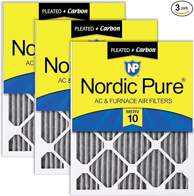 Nordic Pure 16x20x1 Furnace Air Filters MERV 10 Pleated Plus Carbon 3 Pack by NordicPure