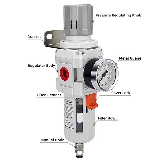 NANPU 3/4" NPT Compressed Air Filter Regulator Combo Piggyback, 5 Micron Brass - Image 2