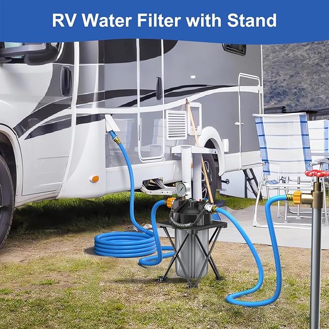 6-Layer RV Water Filter with Stand and 0.5 Micron Filtration, 3/4" GHT Metal - Image 2
