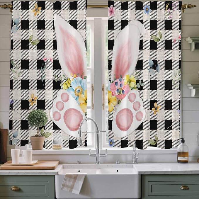 Easter Window Curtains 63 Inch Long 2 Panel Set, Rod Pocket Bedroom Curtains & by Unknown