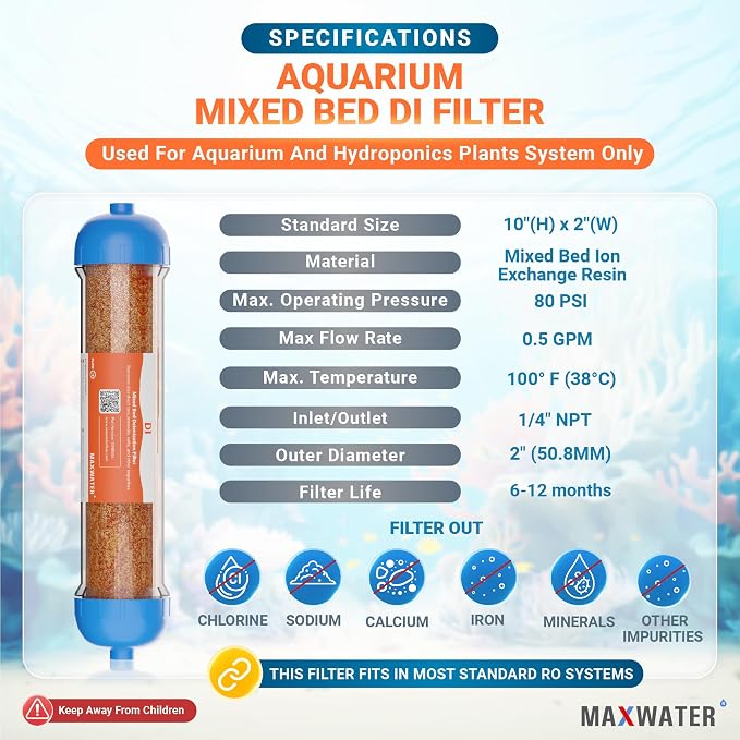 Mixed Bed Ion Exchange Aquarium Filter Resin 0 PPM RO DI Refillable Housing - Image 3
