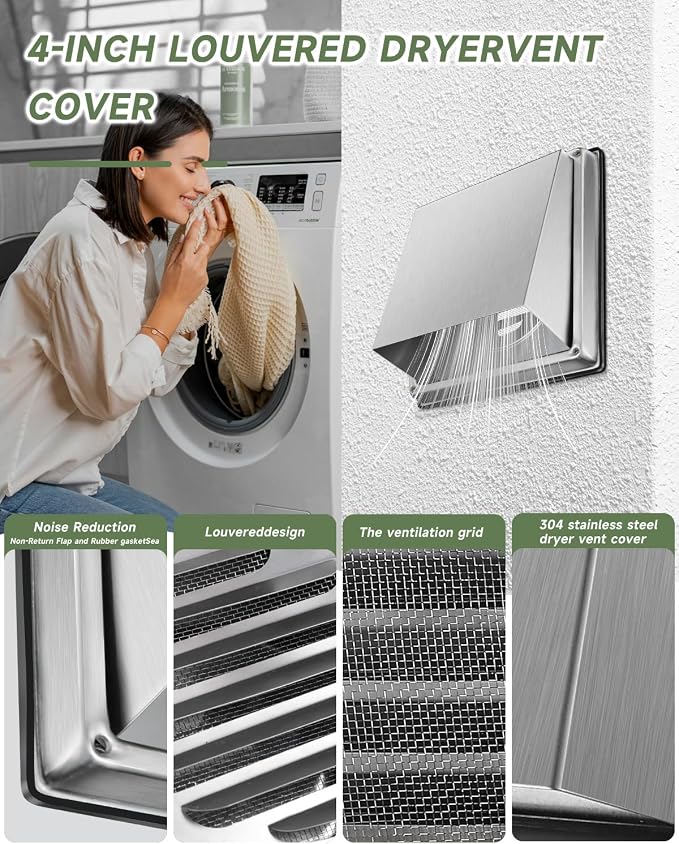 Upgraded 4" Stainless Steel 304 Dryer Vent Cover Outdoor - Image 7
