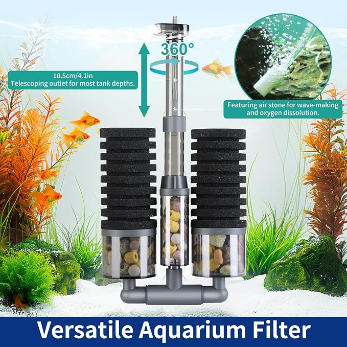 Dual Sponge Aquarium Filter, Air-Powered, 10–20 Gal – Ultra-Quiet Bio-Sponge - Image 4