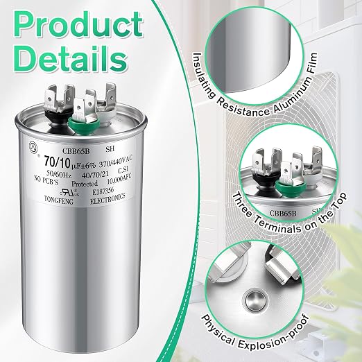 70+10 uF±6% 370/440V CBB65 Dual Run Round Capacitor - Image 3