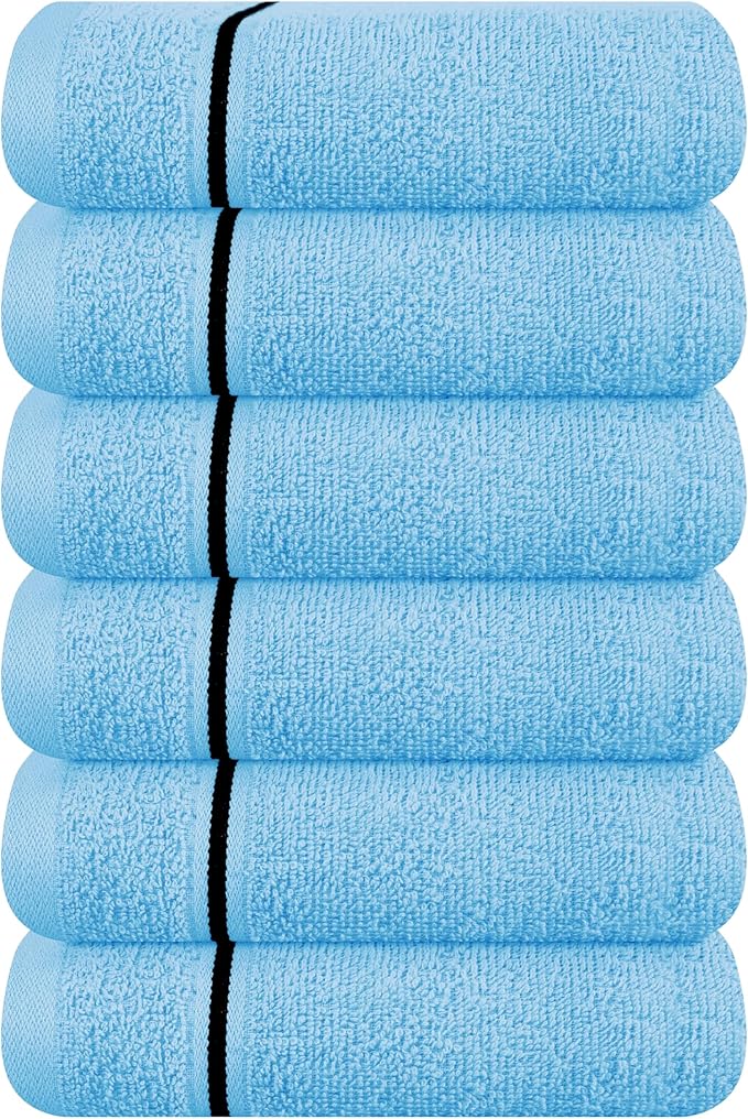 MyOwn Ultra Soft Cotton 6 -Piece Hand Towel Set 16x24 Inch, Ideal for use in Bathroom, Kitchen, Gym, Spa & General Cleaning, Compact & Lightweight Multi Purpose Hand Towels - Sky Blue