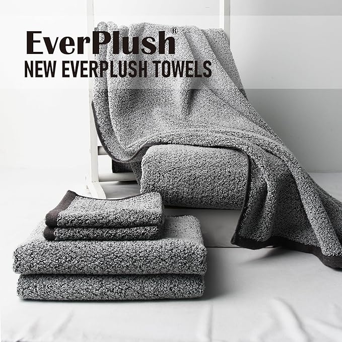 Everplush Diamond Jacquard 6 Pieces Bath Towel Set, Luxury Super Soft Oversized everplush Towels, Highly Absorbent everplush Diamond Jacquard Quick Dry Bath Towel for Bathroom Grey Towel Set