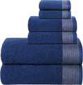 Belizzi Home 100% Cotton Ultra Soft 6 Pack Towel Set, Contains 2 Bath Towels 28x55 inchs, 2 Hand Towels 16x24 inchs & 2 Washcloths 12x12 inchs, Compact Lightweight & Highly Absorbant - Navy Blue