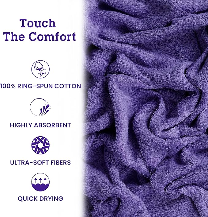 Casa Lino Face Towels & Body Wash Cloths for Showering - 100% Cotton Wash Cloths for Bathroom - Highly Absorbent & Quick Drying Washcloth Set - Cotton Washcloths 24 Pack (12" x 12") - (Purple)