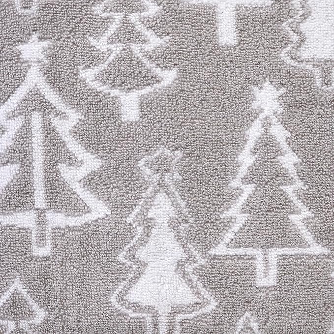 SKL Home Christmas/Winter Mod Tree 100% Cotton Premium 2-Piece Hand Towel Set, 450 GSM, Reversible Jacquard, Soft & Absorbent, Decorative for Bath/Kitchen/Bar, Gray
