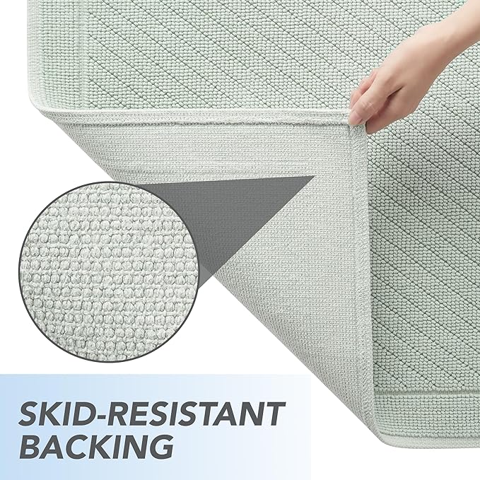 Arkwright 100% Cotton Bathroom Rug - High Absorbent Stylish Textured Woven Design Bath Mat, Slip Resistant Backing for Shower and Bathtub Floor, 24x36 in - Green