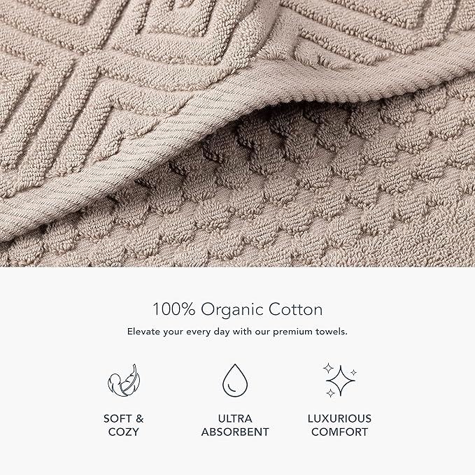 Texere 100% Organic Cotton Diamond Jacquard 700 GSM Luxury Bath Towel Sets - Ultra Soft and Absorbent Hotel and Spa Quality (Diamond, Oxford Tan, 2 Hand & 2 Face Towels)