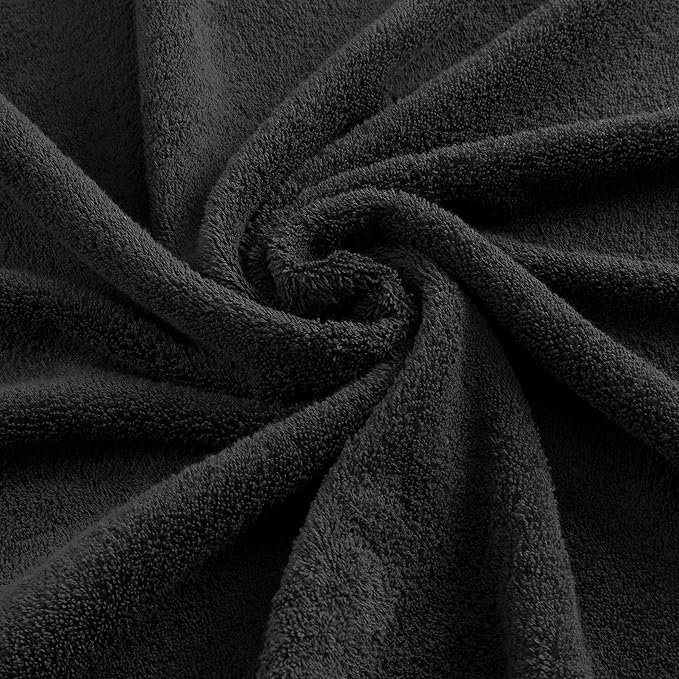 Premium 6 Piece Towel Set, 2 Bath Towel, 2 Hand Towels, 2 Washcloths, 100% Turkish Cotton Soft Absorbent Towels (Black, 6 Piece Towel Set)