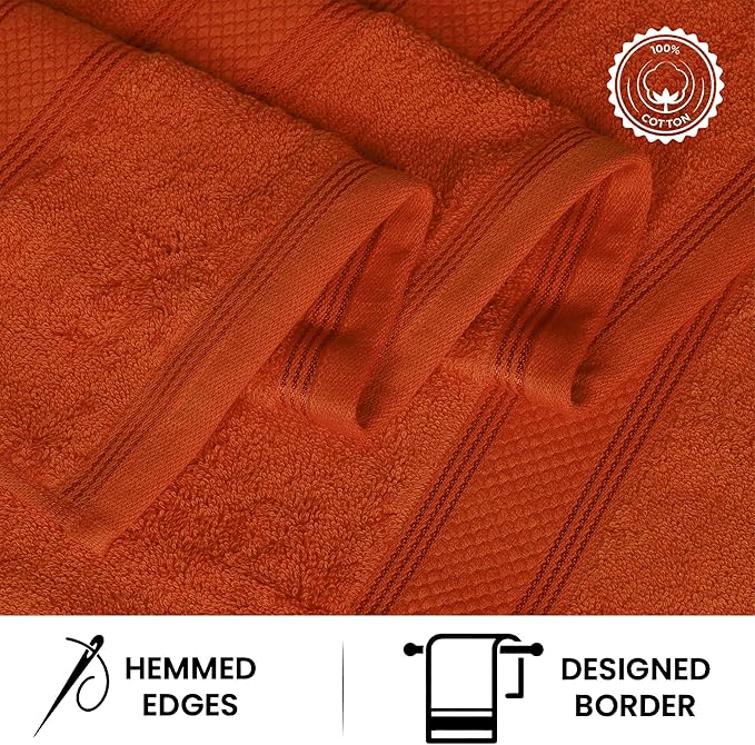 Casa Lino Coral Orange Bath Towels Set of 4 (54" x 27") - Large Bathroom Towel Set - 100% Cotton Towels for Bathroom - Highly Absorbent & Quick Dry Bath Towel Multipack - New Apartment Essentials