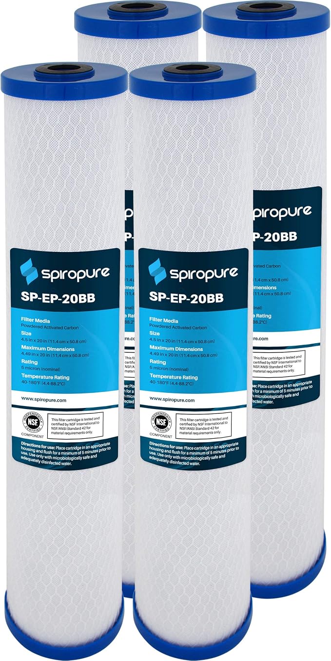 SpiroPure 5 Micron Carbon Block Filter EP-20BB 155583-43 CB-45-2005, 4 Pack by SpiroPure