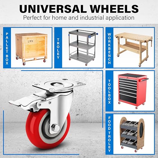 4 Inch Heavy Duty Casters Set of 4, Lockable Plate Caster Wheels - Image 6