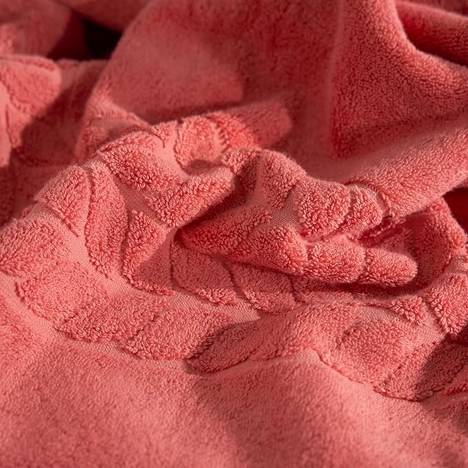 BAGNO MILANO Organic Turkish Cotton Bath Towels, Luxury Jacquard Collection, Certified Organic Highly Absorbent, Soft-Plush Towel Set (Coral Red, Bathsheet)