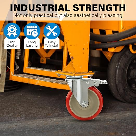 5 Inch Caster Wheels Heavy Duty Casters Set of 4 Lockable Cart Wheels - Image 4