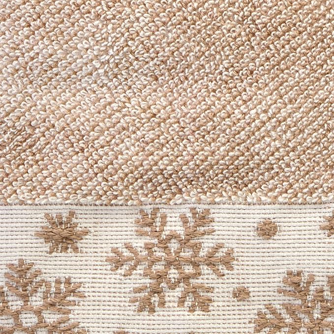SKL Home Christmas/Winter Heather Snowflake 100% Cotton Premium Bath Towel, 500 GSM, Soft & Absorbent Jacquard, Decorative, Tan