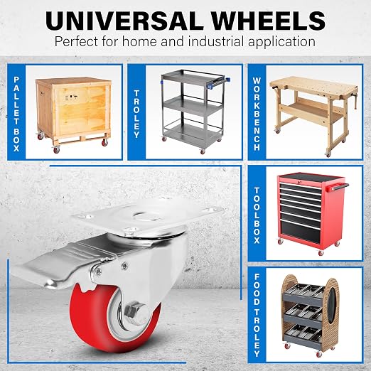 3 Inch Heavy Duty Casters Set of 4, Lockable Plate Caster Wheels - Image 6