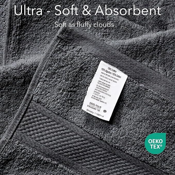 Cloudura Luxury Bath Towels-100% Cotton | Quick Dry | Lightweight | Thick I Good for Spa,Gym & Hotel Quality,(27'x54')-Soft & Absorbent (Charcoal Grey, Set of 2)