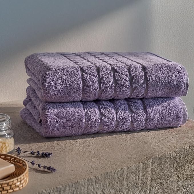 BAGNO MILANO Organic Turkish Cotton Bath Towels, Luxury Jacquard Collection, Certified Organic Highly Absorbent, Soft-Plush Towel Set (Lilac, Bathsheet)