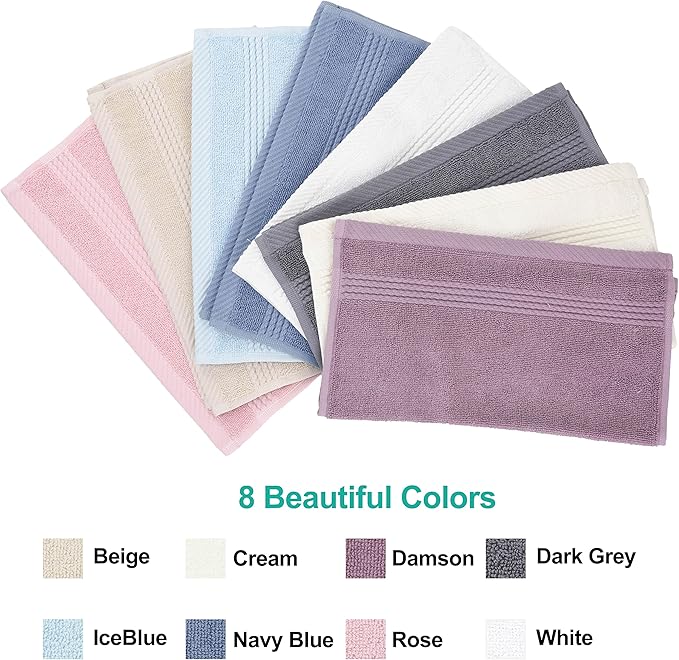 EastNBlue Lara 100% Turkish Cotton Washcloths 4 Pack, Extra Soft & Absorbent Wash Cloths for Face & Body (12" x 12"), Terry Cloth, Small Hand Towels for Bathroom, Dark Grey