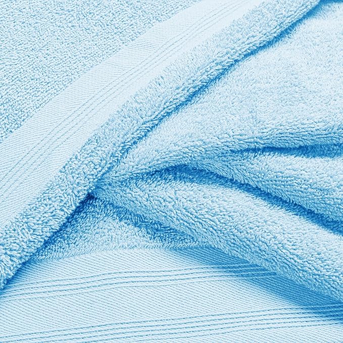 Ultra Soft 6 Pack Cotton Towel Set, Contains 2 Bath Towels 28x55 inch, 2 Hand Towels 16x24 inch & 2 Wash Coths 12x12 inch, Ideal Everyday use, Compact & Lightweight - Sky Blue