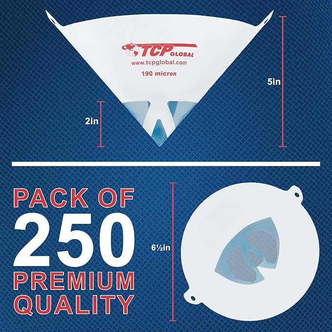 TCP Global - 190 Micron Filter Tips Ultra-Fine Paint Strainer - Pure Blue Nylon - Image 2