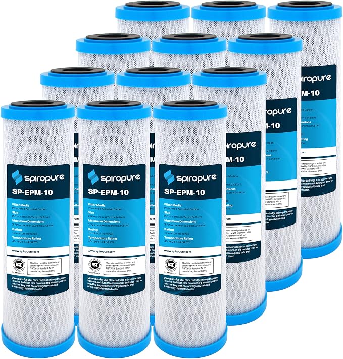 SpiroPure 10 Micron Carbon Water Filter EPM-10 155634-43 CB-25-1010 12 Pack by SpiroPure