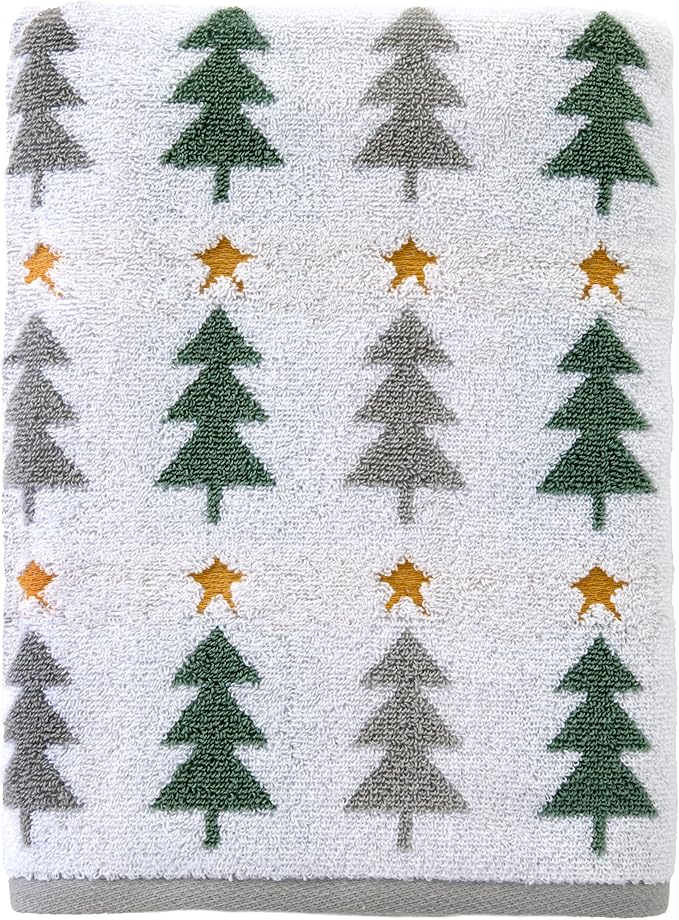 SKL Home Christmas/Winter Multi Trees 100% Cotton Premium Bath Towel, 500 GSM, Soft & Absorbent, Reversible Jacquard, Decorative, Multi