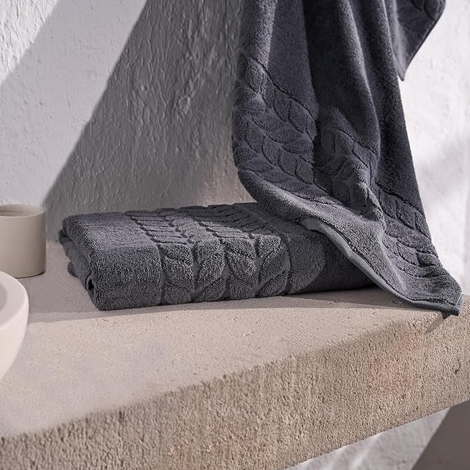 BAGNO MILANO Organic Turkish Cotton Bath Towels, Luxury Jacquard Collection, Certified Organic Highly Absorbent, Soft-Plush Towel Set (Charcoal, 6 Pcs Towel Set)