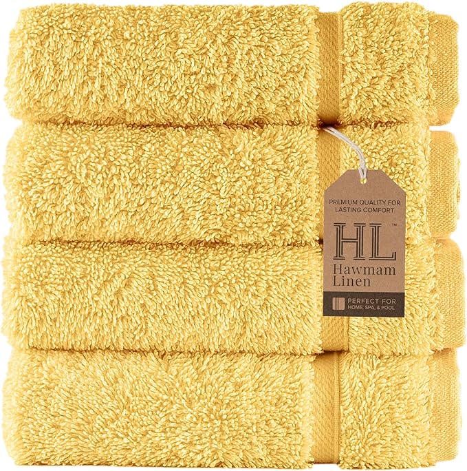 Washcloth Linen Set Premium Original Turkish Cotton, Hotel Quality for Maximum Softness & Absorbency for Face, Hand, Kitchen & Cleaning (Yellow, Washcloth Set)