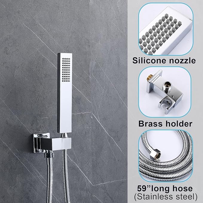 Digital Display Dual Head Shower system Rain Shower System Shower Wall Mount 10 Inch Ceiling Shower Head with 6 Inch Shower Head with shower handheld(Polished Chrome)