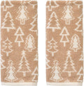 SKL Home Christmas/Winter Mod Tree 100% Cotton Premium 2-Piece Hand Towel Set, 450 GSM, Reversible Jacquard, Soft & Absorbent, Decorative for Bath/Kitchen/Bar, Tan