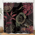 Black Burgundy Boho Shower Curtain 72Wx72H Mid Century Modern Abstract Minimalist Geometric Tropical Palm Leaves Plant Bathroom Decor Gold Arch Bath Curtain Fabric Polyester 12 Pack Hooks