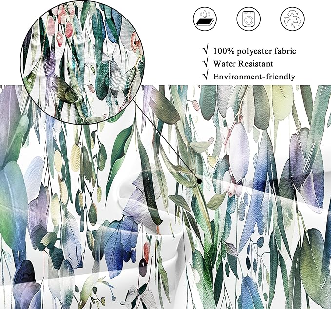 Riyidecor Clawfoot Tub Extra Wide Wrap All Around Circular Round Shower Curtain for Bathroom Decor 180Wx70H Eucalyptus Plants Art Printed Fabric Polyester Waterproof 32 Pack Plastic