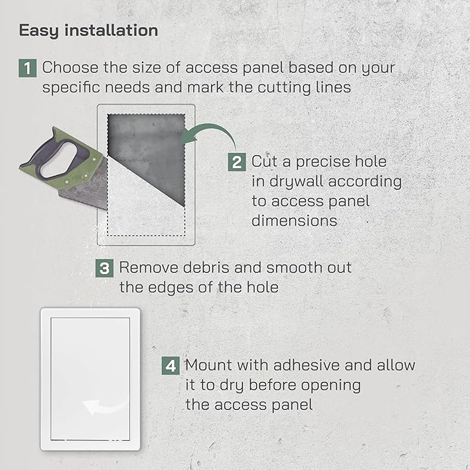 Vent Systems White ABS Plastic Access Panel 8 x 12 Inch (Opening) - Pack of 2 Access Doors for Drywall, Wall, Ceiling - Electrical, Plumbing Service Inspection Door - 8.6 x 12.5 Inch (Outer)