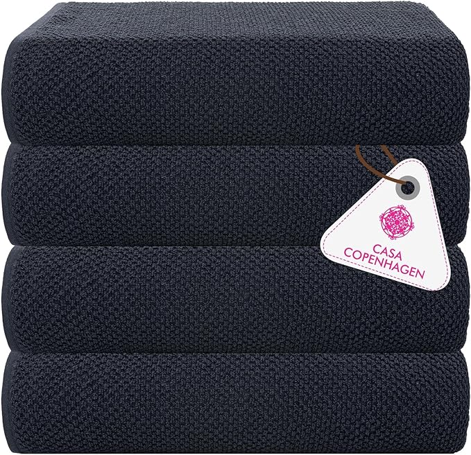 CASA COPENHAGEN Popcorn Textured 4 Pieces Bath Towel Set- Navy Blue, 550 GSM 4 Bath Towel Rough & Tough Use Cotton Towels Gift Set for Bathroom